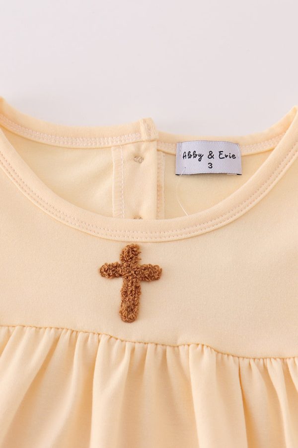 Beige easter cross french knot girl dress Sale