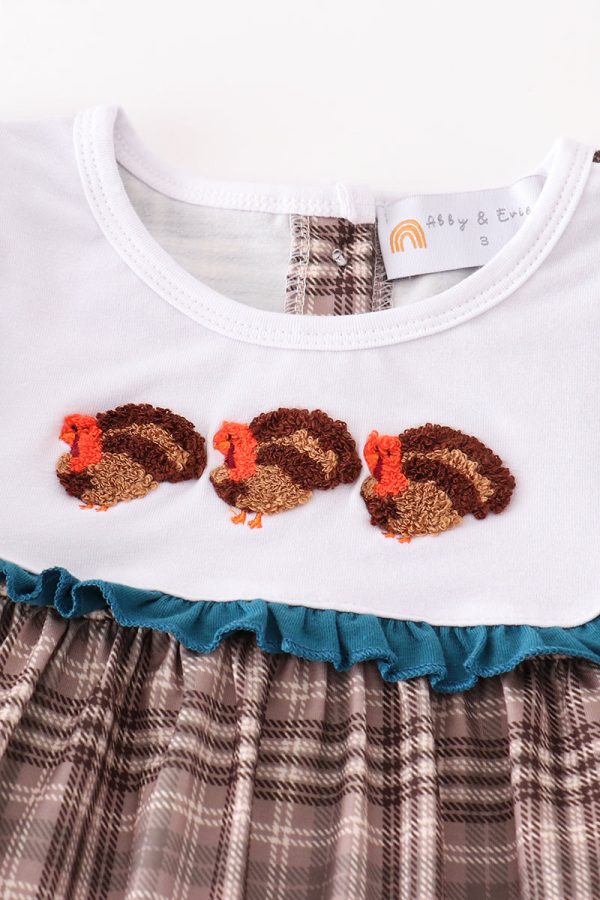 Brown plaid turkey french knot girl set Sale