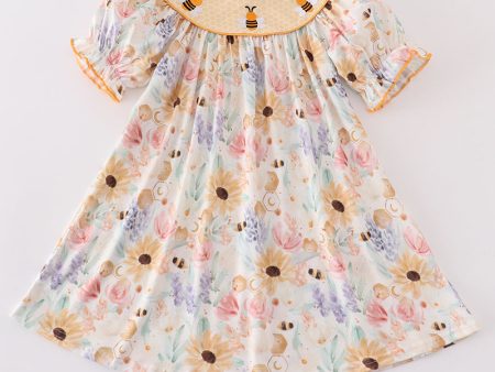 Yellow bee embroidery girl dress Cheap