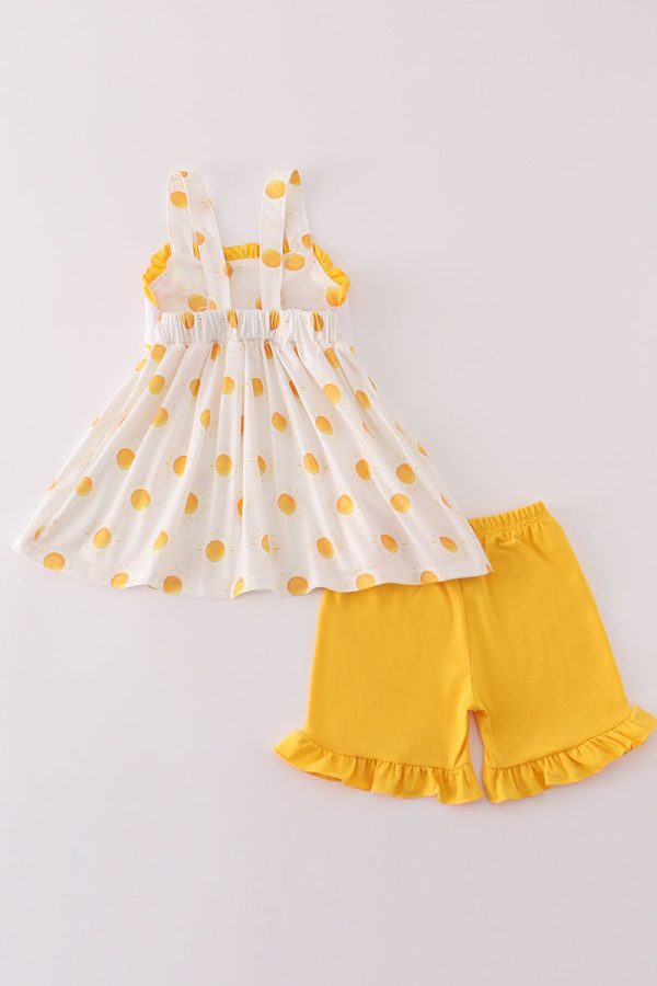 Yellow you are my sunshine embroidery girl set For Cheap