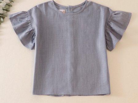 Blue ruffle linen girl top Fashion