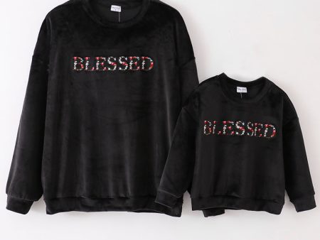 Black velvet blessed embroidery mom&me sweatshirt Discount