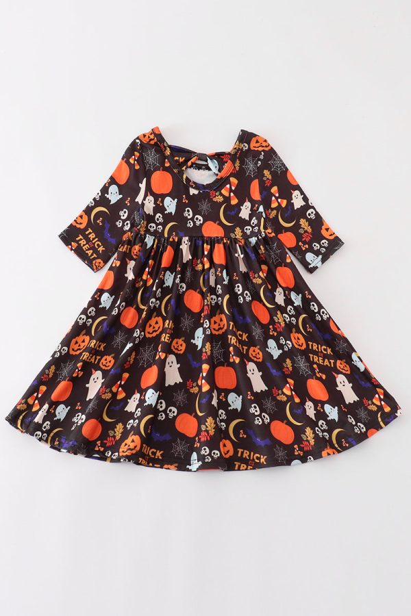 Black halloween pumpkin twirl dress For Discount