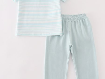 Blue stripe ruffle boy pants set For Sale