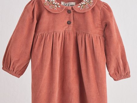 Rust floral embroidery velveteen girl dress For Cheap