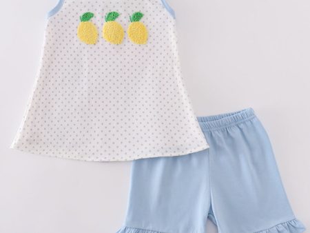 Blue lemon french knot girl set Discount