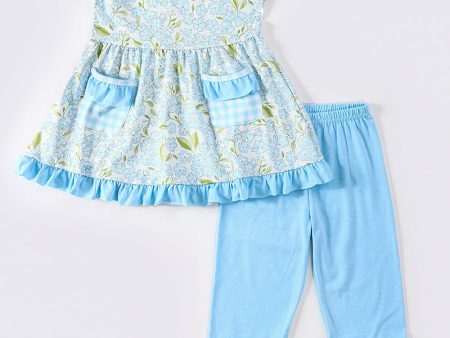 Blue floral print girl set For Cheap