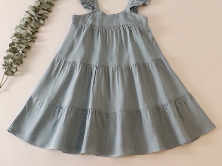 Teal tiered ruffle linen dress Sale