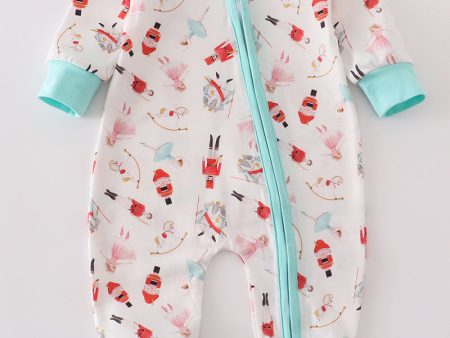 Blue christmas nutcracker zip boy romper For Cheap