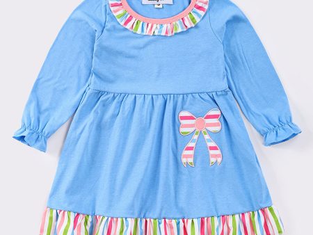 Blue bow applique girl dress Supply