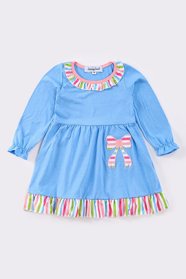 Blue bow applique girl dress Supply