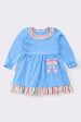 Blue bow applique girl dress Supply