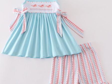 Blue whale embroidery girl set Online Hot Sale