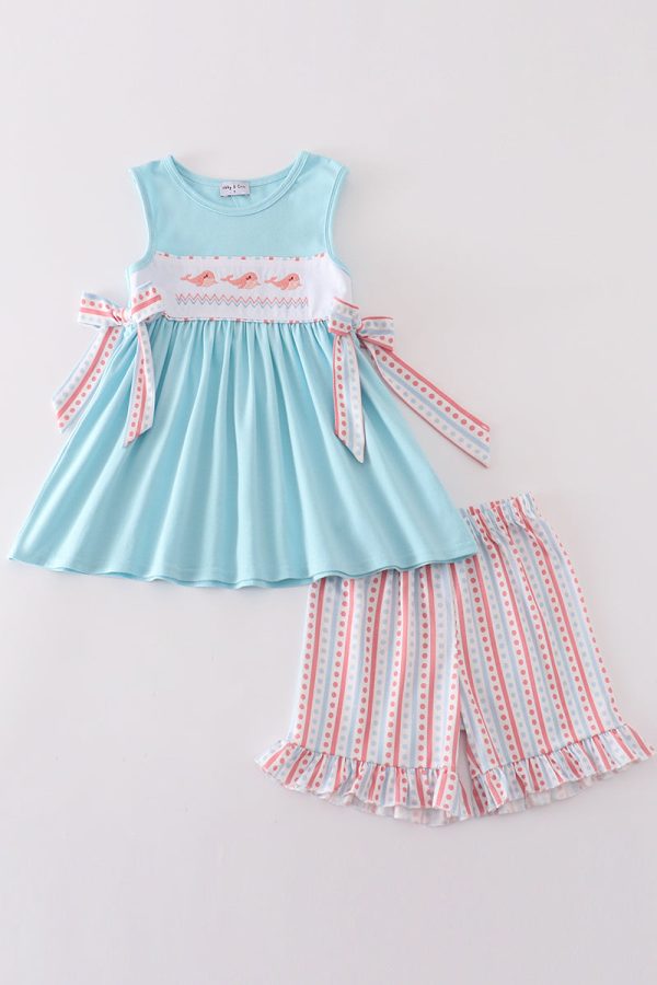 Blue whale embroidery girl set Online Hot Sale