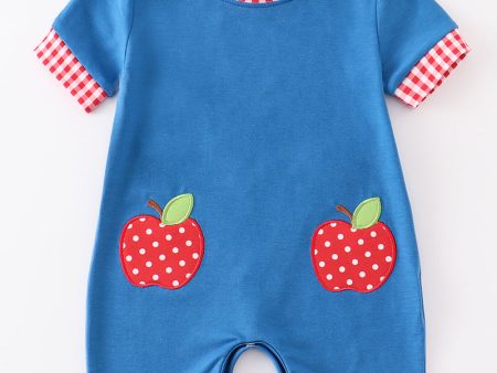 Blue apple applique back to school boy romper Supply