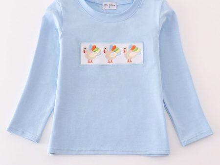 Blue turkey embroidery boy top For Discount