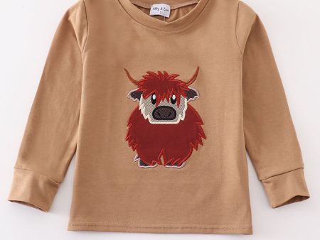 Brown cow applique boy top Hot on Sale