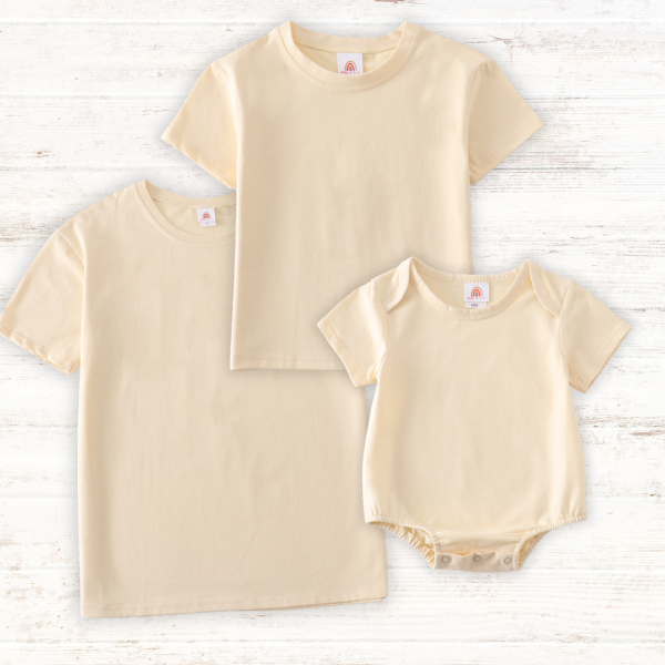 Beige blank basic t-shirt Adult Kids and baby bubble Discount