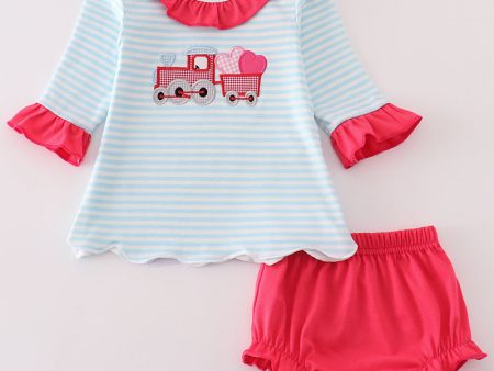 Pink truck heart applique girl bloomer set Cheap