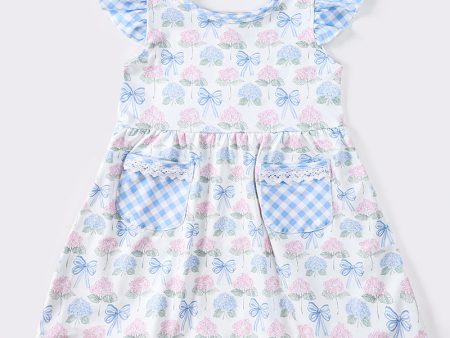 Blue floral bow print dress Supply