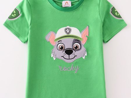 Green character applique boy top Hot on Sale