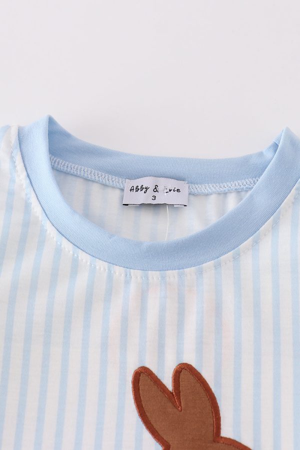 Blue easter bunny applique stripe boy set Online Hot Sale