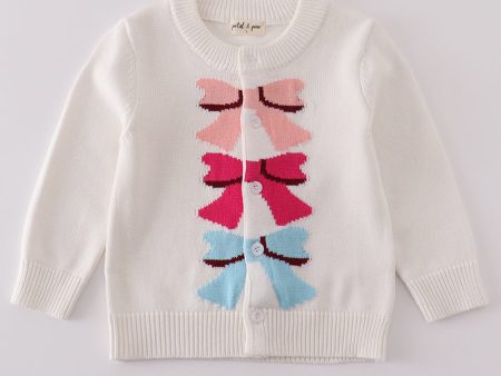 White bow tie cardigan sweater Online Sale