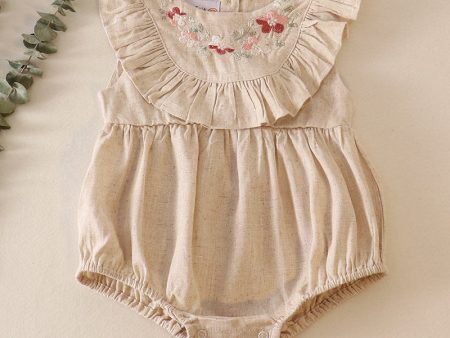 Beige floral embroidery ruffle linen girl bubble Online