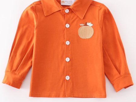 Brown pumpkin embroidery boy shirt Supply