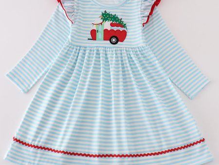 Blue christmas camper van applique dress Discount