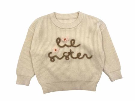 Beige lil sister hand-embroidered pullover sweater Online