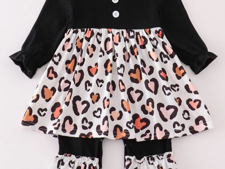 Black leopard heart girl romper For Discount