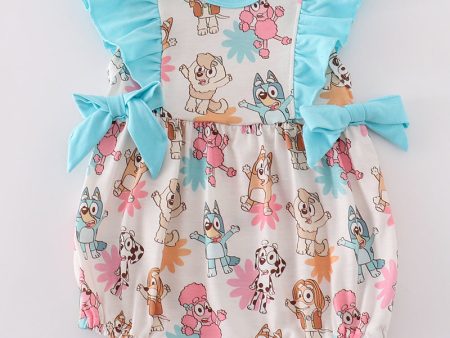 Blue character print ruffle girl bubble Online Hot Sale