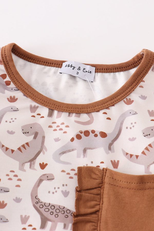 Brown dinosaur print girl set Fashion