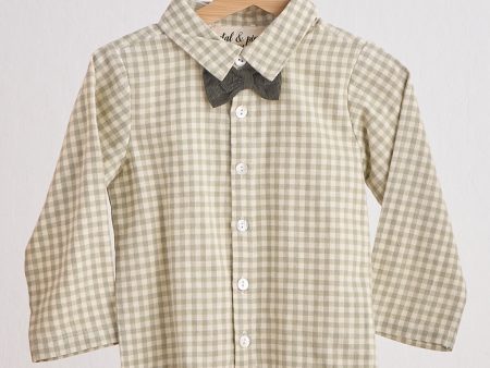 Green woven gingham bow flannel button down shirt Hot on Sale