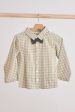 Green woven gingham bow flannel button down shirt Hot on Sale