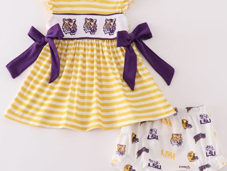 Yellow tiger embroidery LSU girl bloomer set Cheap