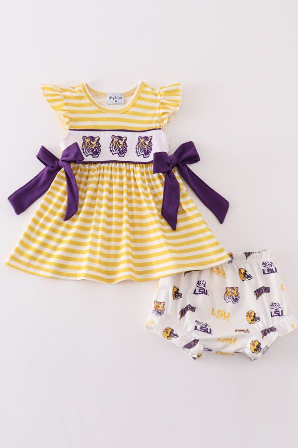 Yellow tiger embroidery LSU girl bloomer set Cheap