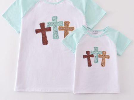 White cross he is risen glitter embroidery mom&me top Supply