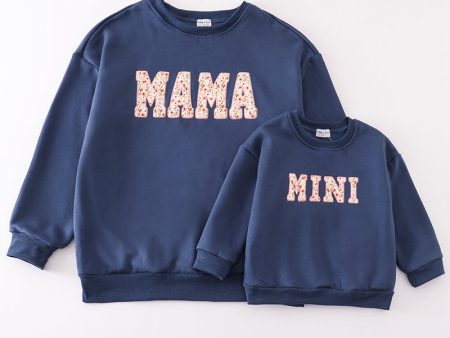 Navy MAMA&MINI applique fleece mom&me sweatshirt For Cheap