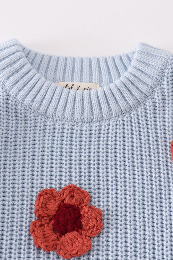 Blue floral hand-embroidery jumper sweater on Sale