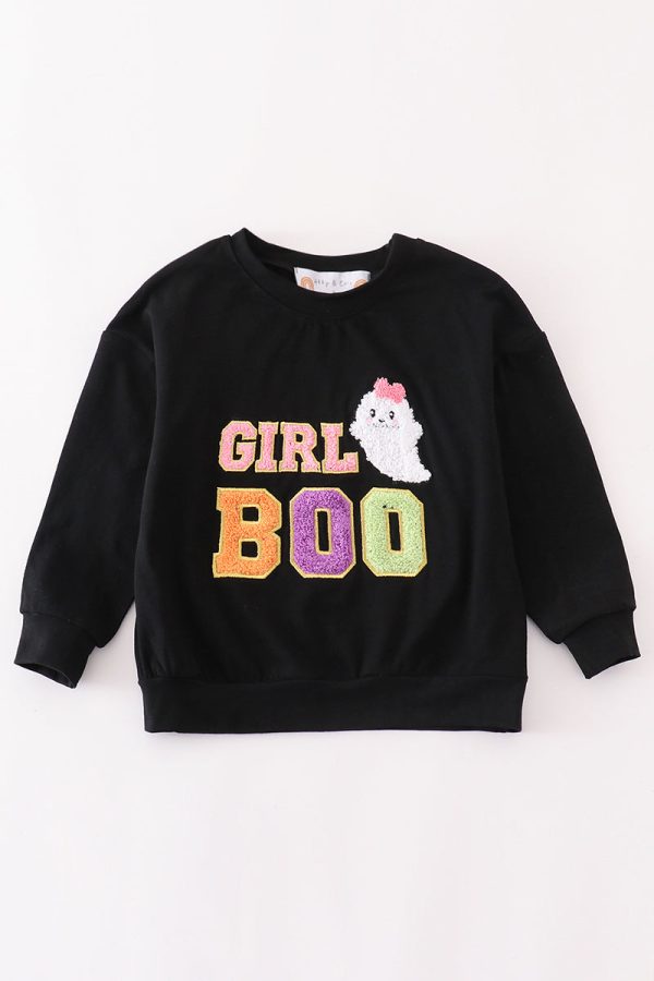 Black halloween MOM&GIRL BOO chenille patch top Cheap