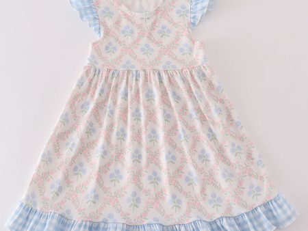 Blue hydrangea print  girl dress Cheap