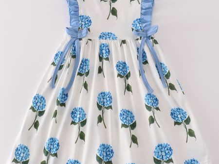 Blue hydrangea print girl dress Online now