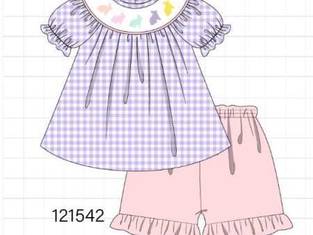 Purple bunny embroidery smocked girl set Online now