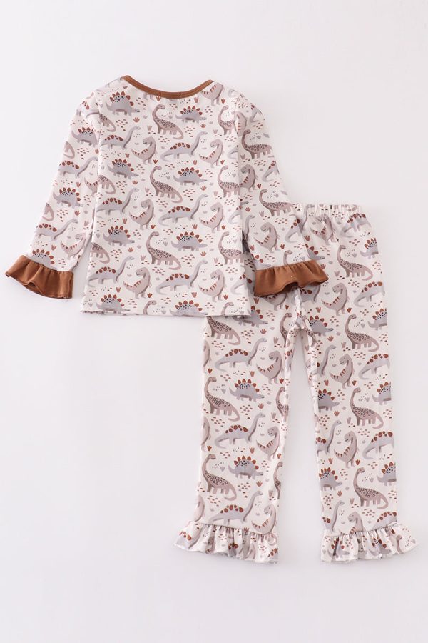 Brown dinosaur print girl set Fashion