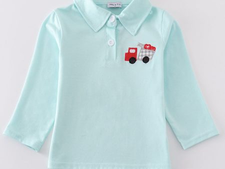 Blue valentine truck heart applique boy shirt Discount