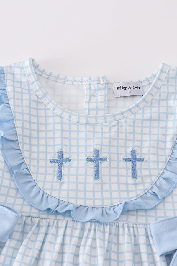 Blue easter cross embroidery girl set Hot on Sale