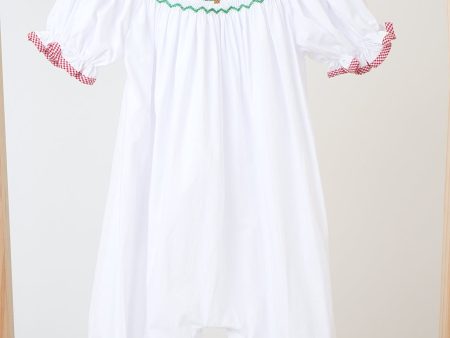 White chrismtas tree hand smocked girl romper For Cheap