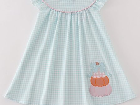 Blue pumpkin applique plaid dress For Cheap